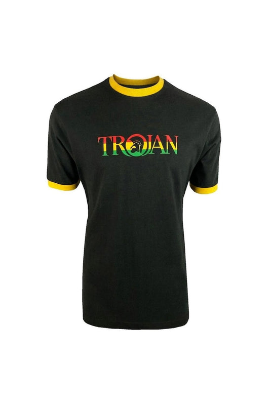 Trojan Records Men's TC1014 Logo Ringer T Shirt Rasta Black