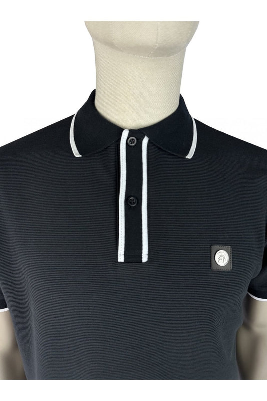 Trojan Records TR9126 Mono Ottoman Rib Polo Shirt Black