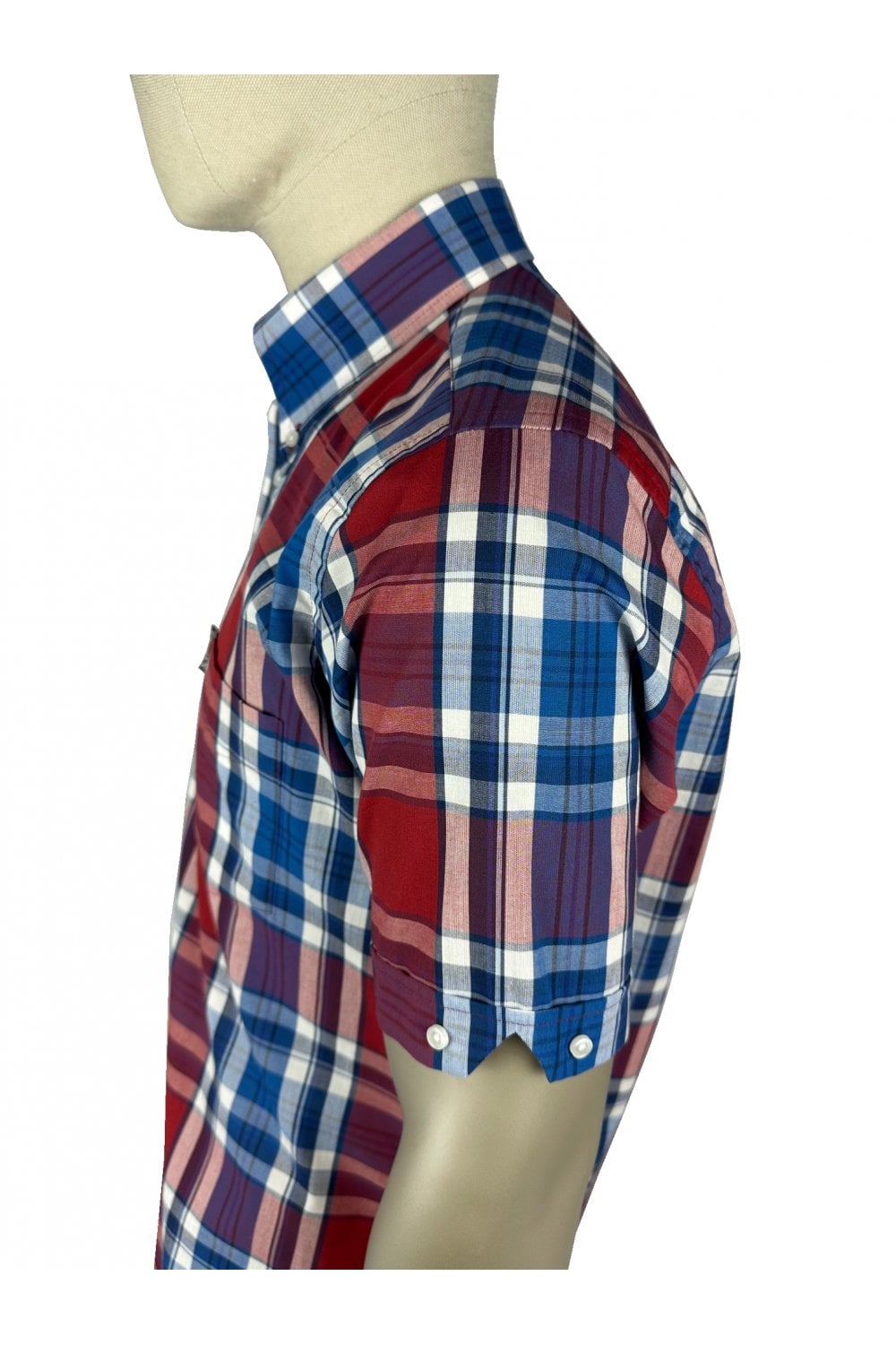 Trojan Records Men's TC1047 SS Multi-Check Shirt Cobalt Blue