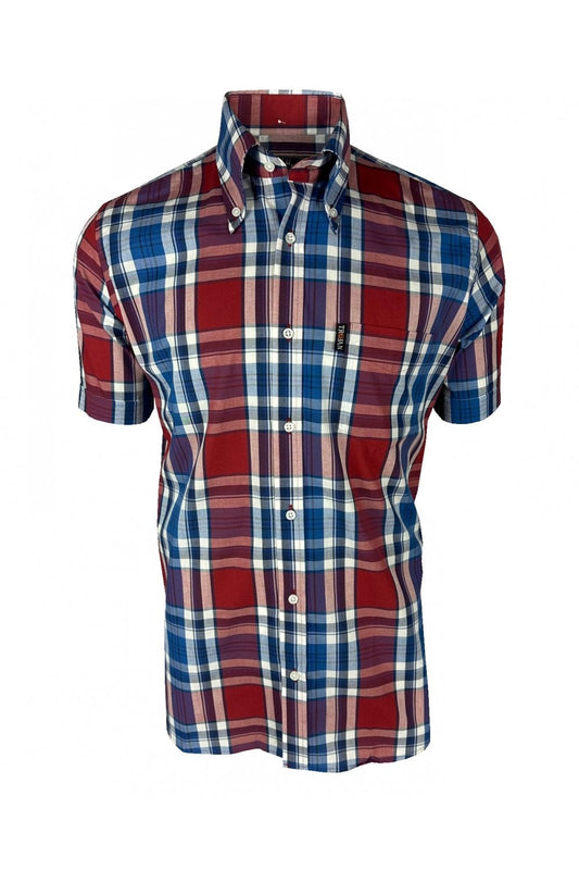 Trojan Records Men's TC1047 SS Multi-Check Shirt Cobalt Blue
