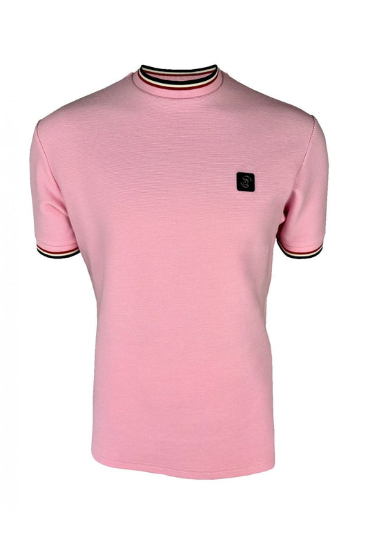 Trojan Records Men's TR9089 Ottoman Rib Tee Shirt Pink