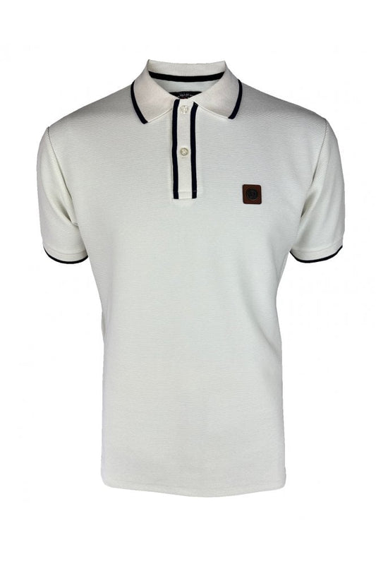 Trojan Records Men's TR9080 Ottoman Stripe Trim Polo Shirt Ecru