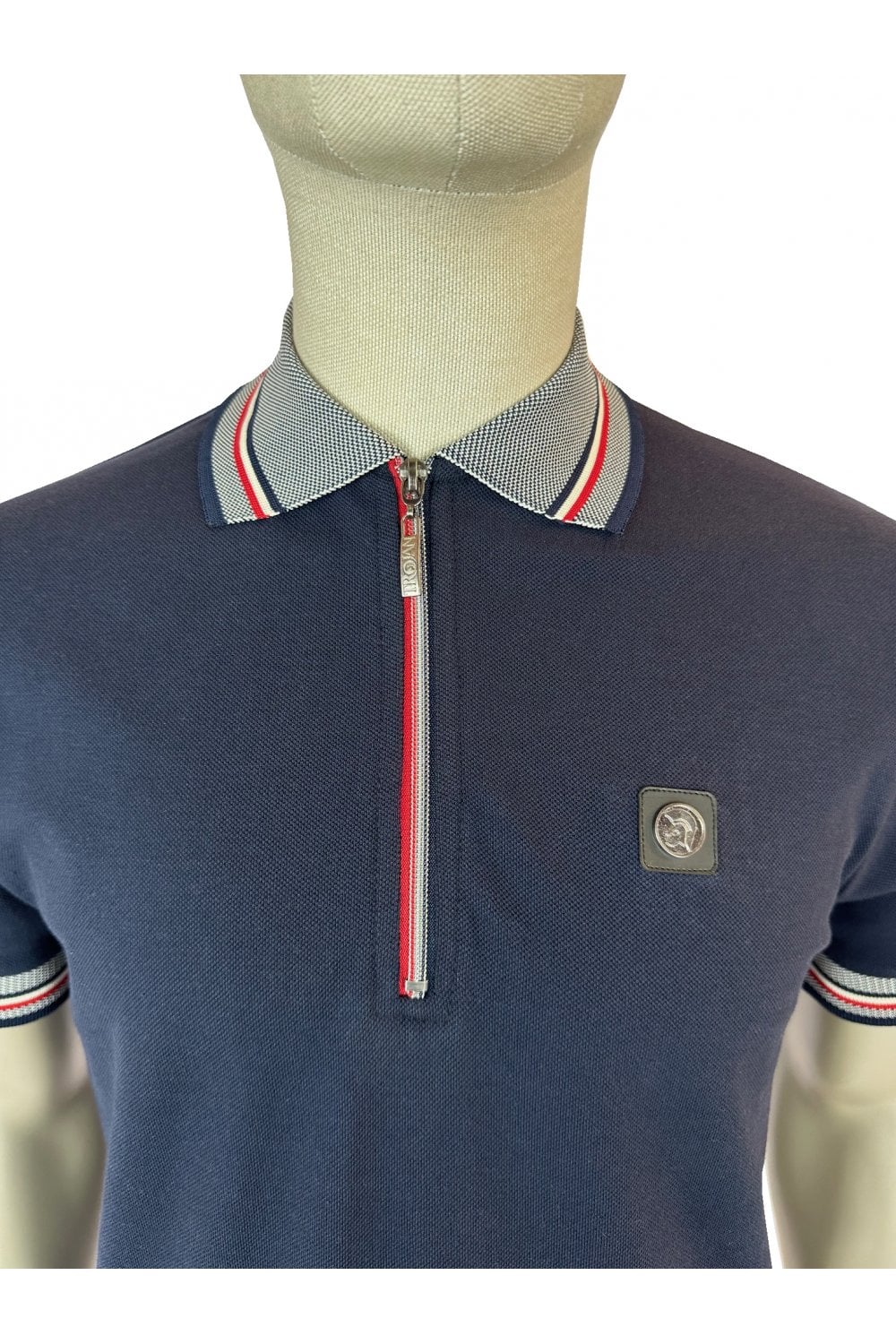 Trojan Records Zip Pique Polo Shirt | Navy Casual Polo UK