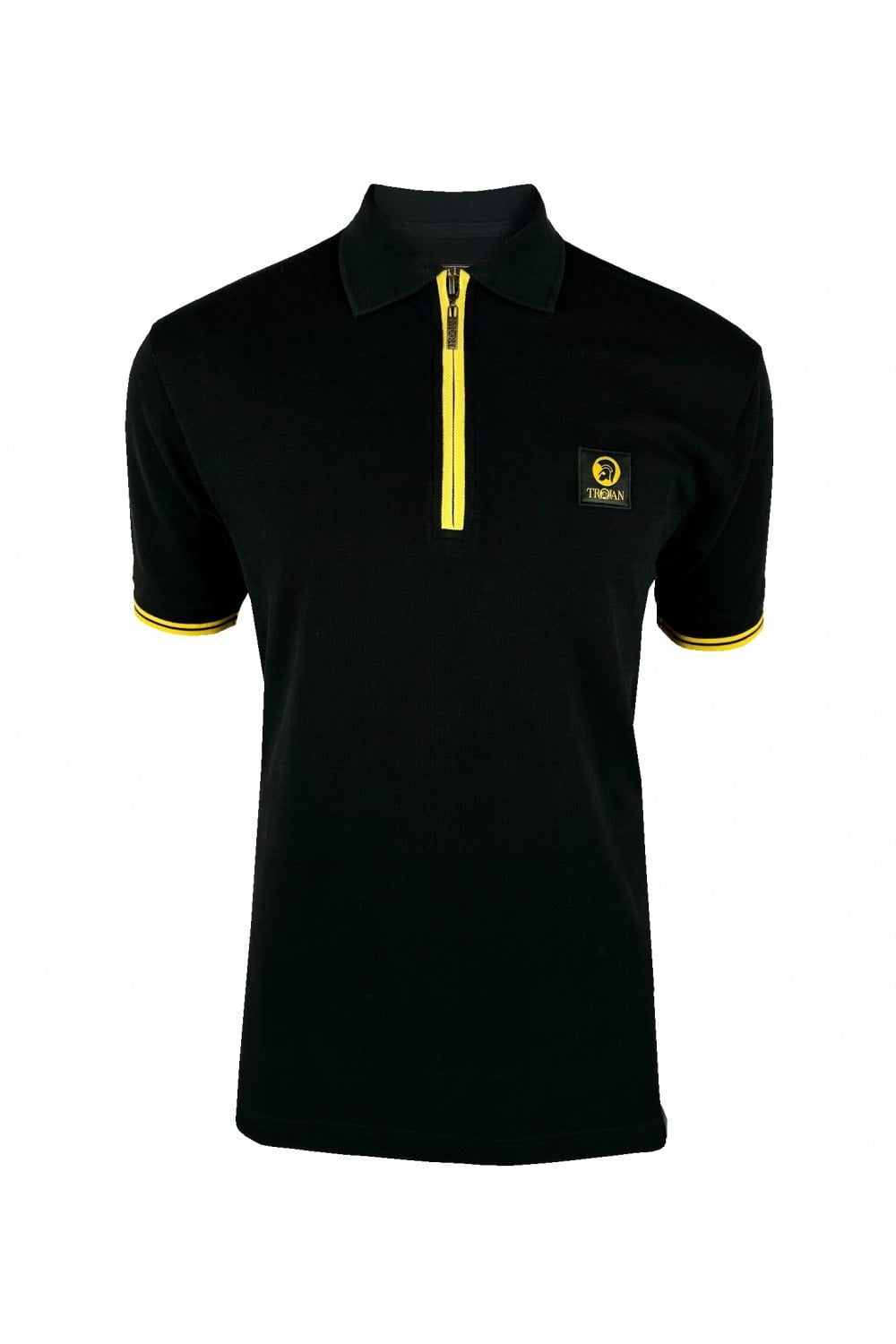 Trojan Records Men's TR8938 SS Plain Zip Polo Shirt Black