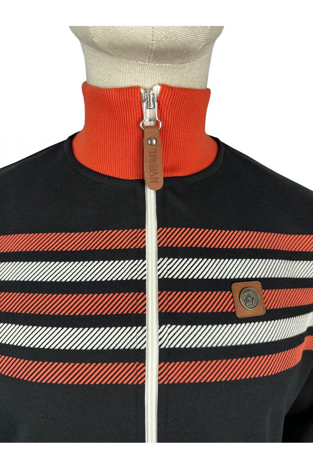 Trojan Records Men's TR8854 Print Border Stripe Track Top Black