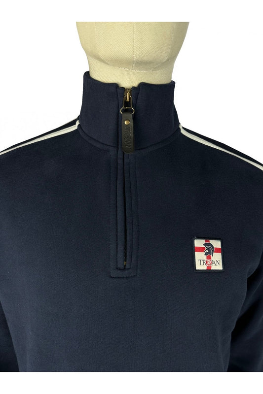 Trojan Records Men's TR9057 Quarter Zip St George Sweat Navy Blue