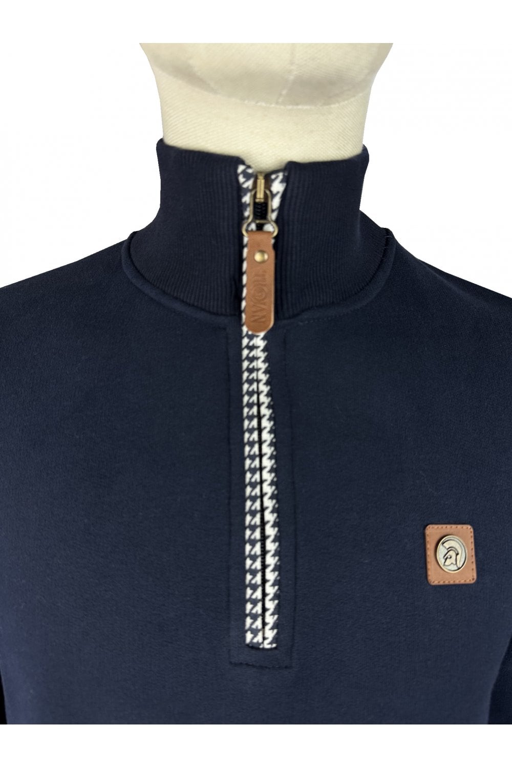 Trojan Records TR9108 Quarter Zip Trim Sweat Top Navy Blue
