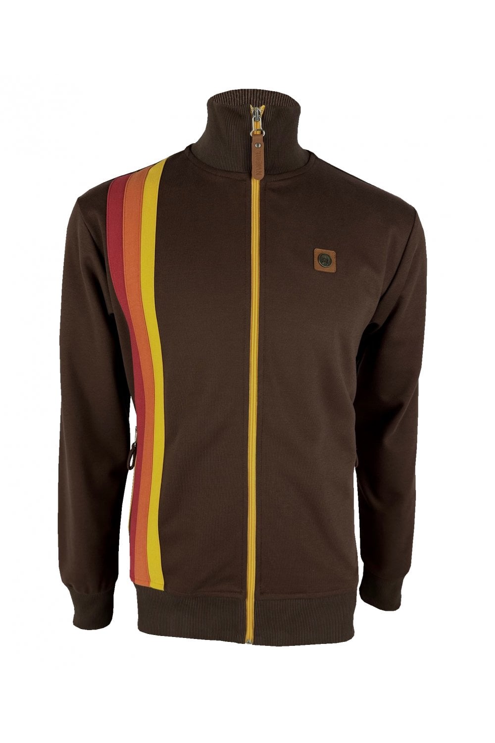 Trojan Records Men's TR8901 Racing Stripe Track Top Chocolate Brown