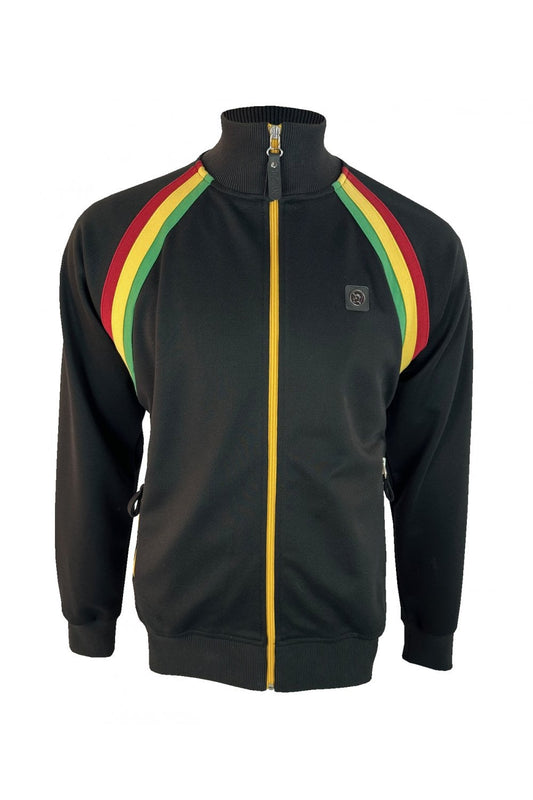 Trojan Records Men's TR9053 Raglan Taped Track Top Rasta Black