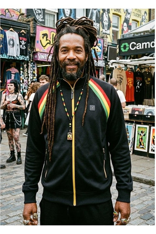 Trojan Records Men's TR9053 Raglan Taped Track Top Rasta Black