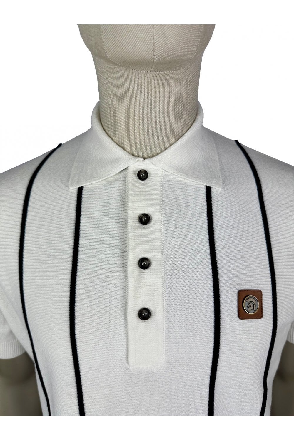 Trojan Records Men's TR8965 Raised Stripe Fine Gauge Polo Shirt Ecru