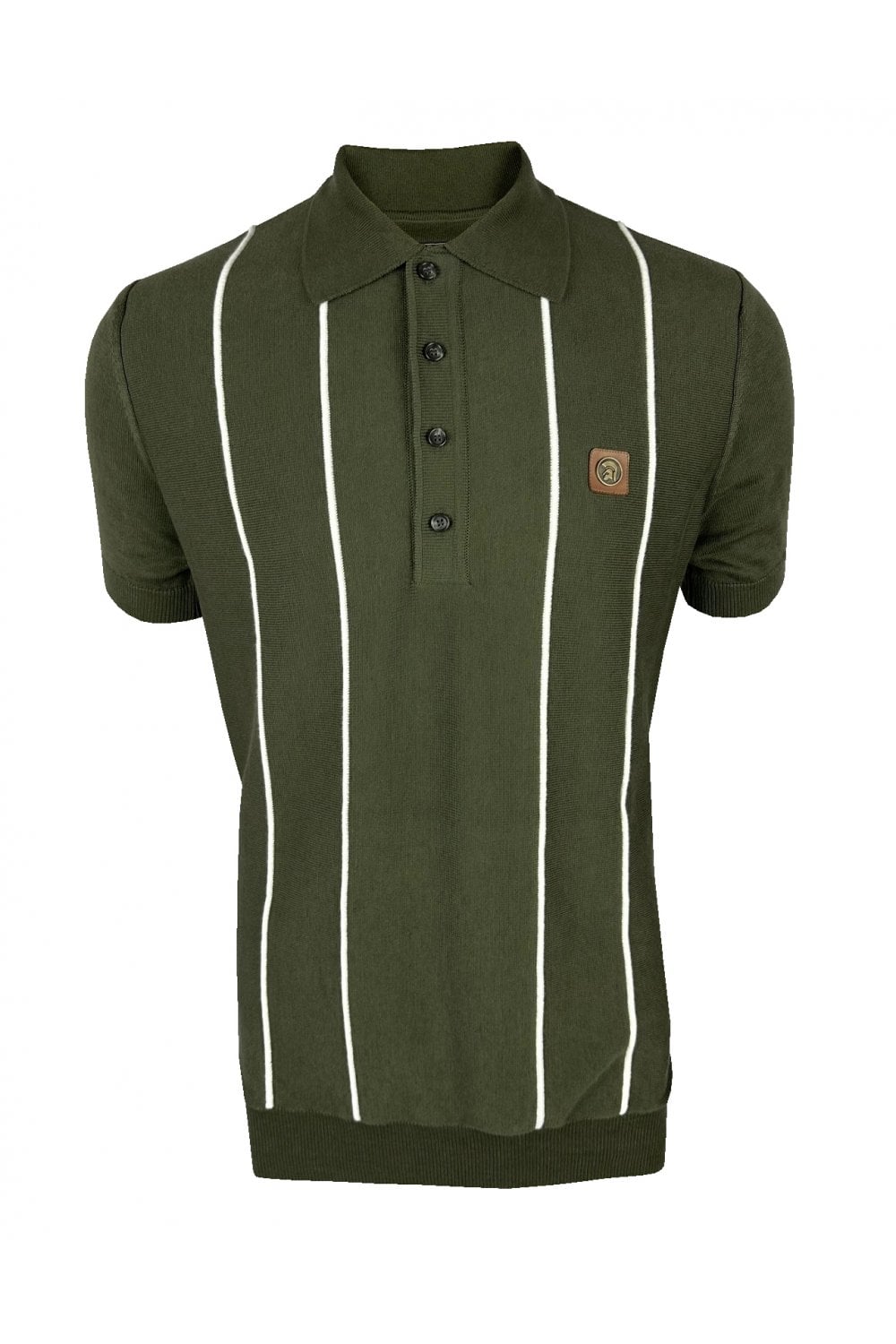 Trojan Records Men's TR8965 Raised Stripe Fine Gauge Polo Shirt Army Green