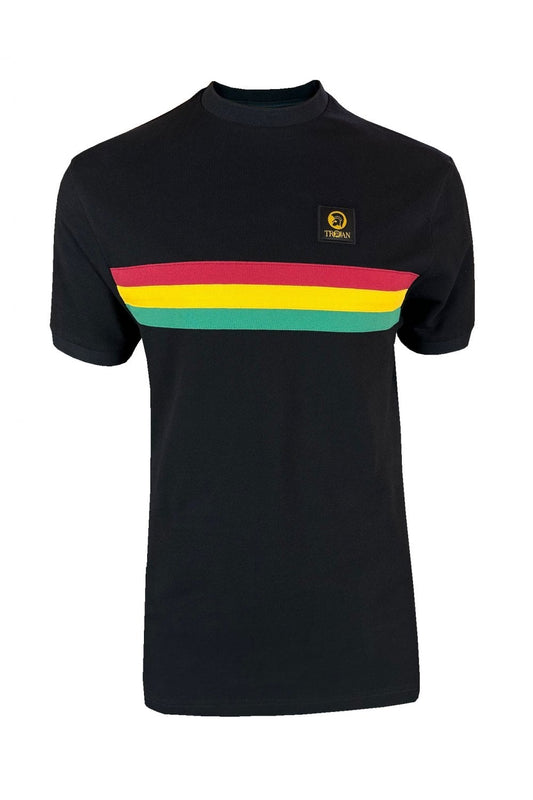 Trojan Records Men's TR8994 Retro Stripe Pique T Shirt Black