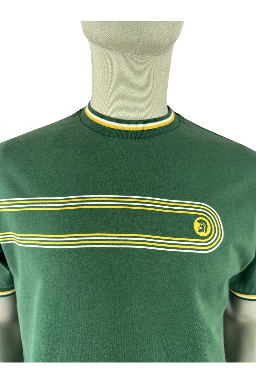 Trojan Records Men's TR9137 Retro Stripe Print Tee Green