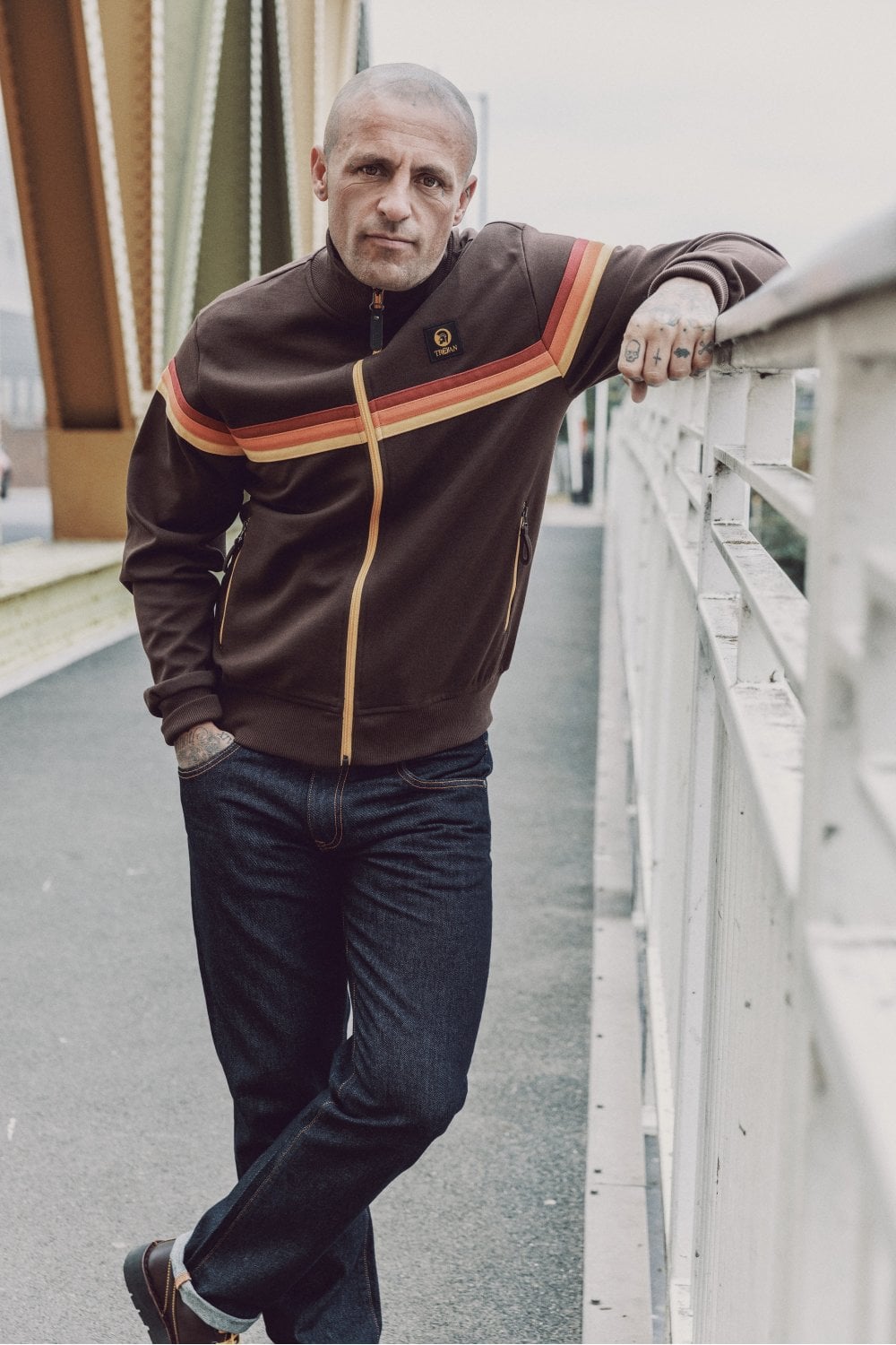 Trojan Records Men's TR9102 Retro Stripe Track Top Chocolate Brown