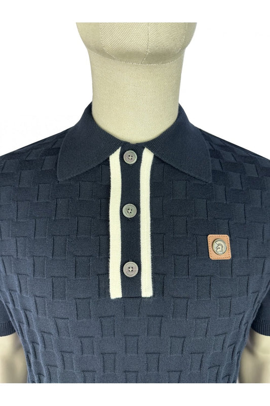 Trojan Records TR9112 Self-Check Fine Gauge Polo Shirt Navy Blue