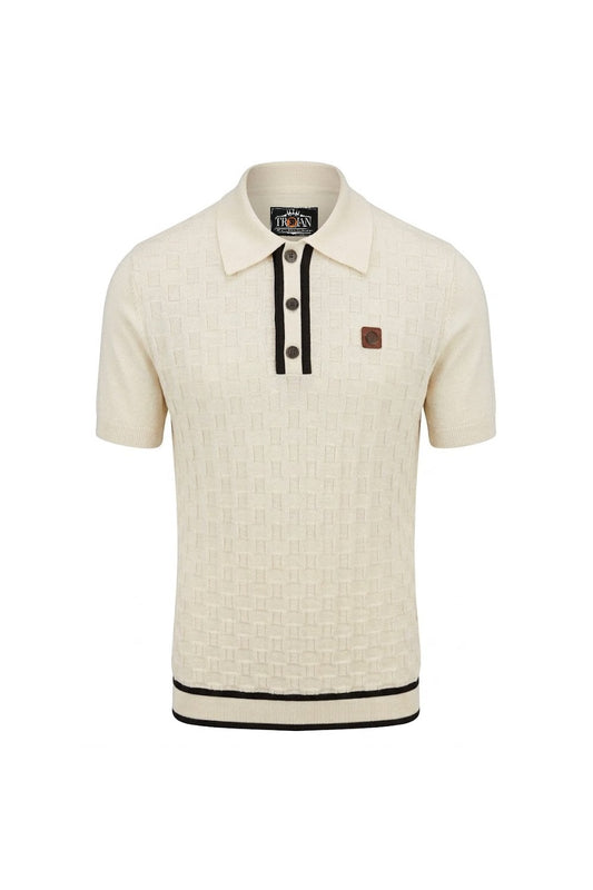 Trojan Records TR9112 Self-Check Fine Gauge Polo Shirt Cream
