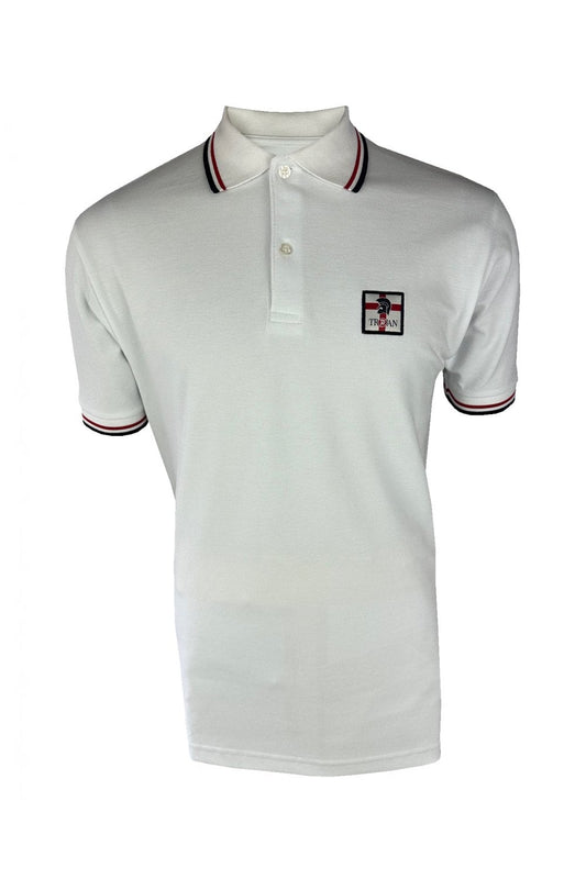 Trojan Records Men's TR9078 St George Badge Pique Polo Shirt White