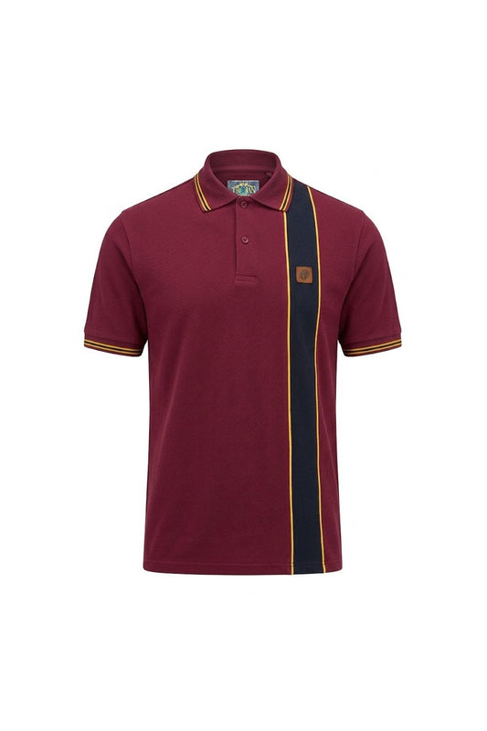 Trojan Records Men's TR9131 Stripe Front Pique Polo Shirt Port