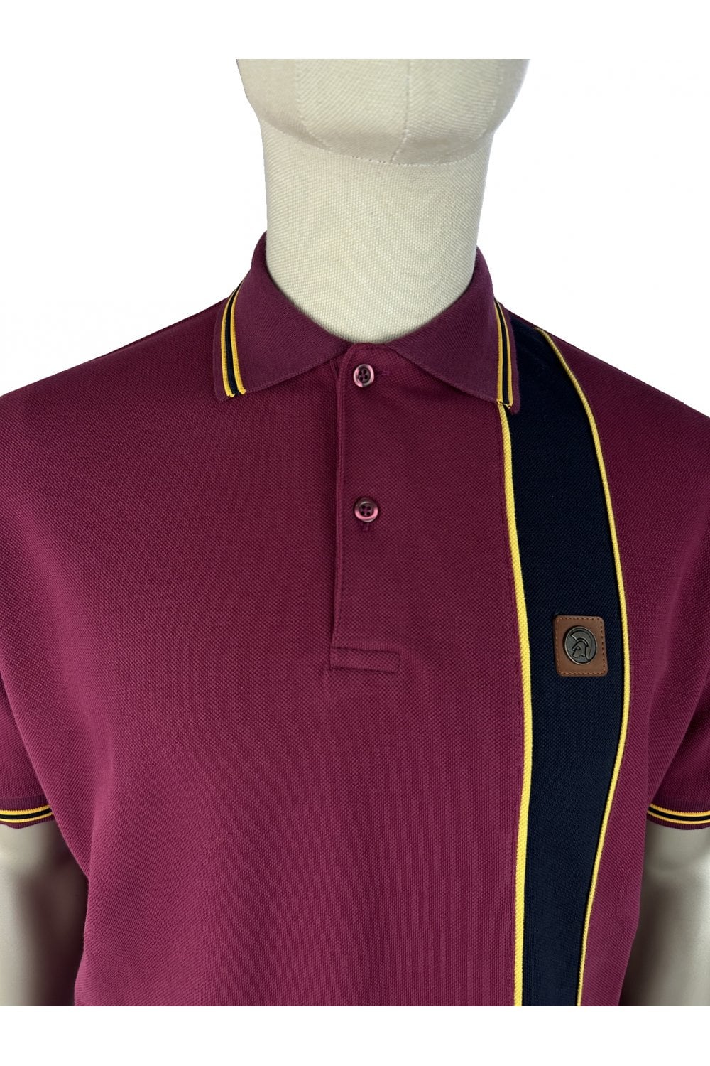 Trojan Records Men's TR9131 Stripe Front Pique Polo Shirt Port