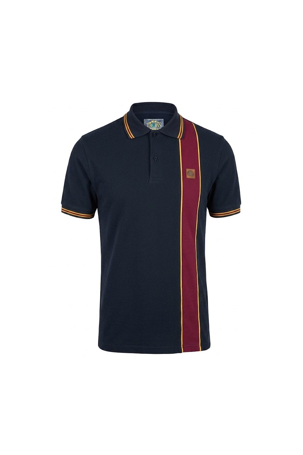 Trojan Records Men's TR9131 Stripe Front Pique Polo Shirt Navy Blue