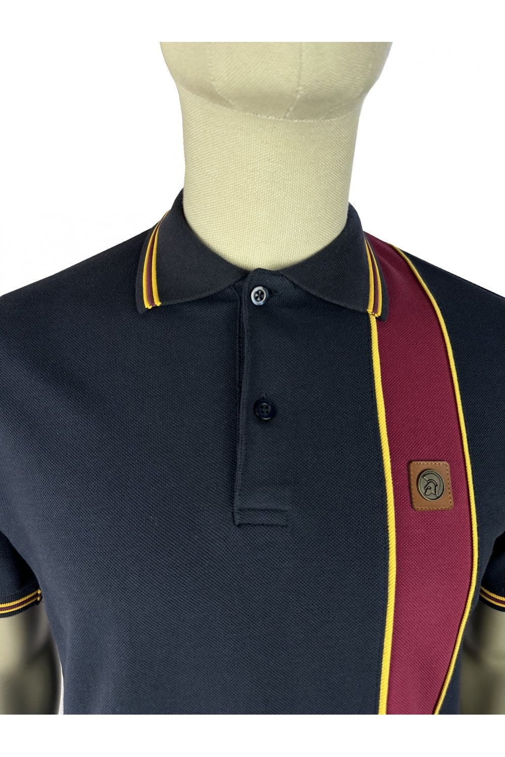 Trojan Records Men's TR9131 Stripe Front Pique Polo Shirt Navy Blue