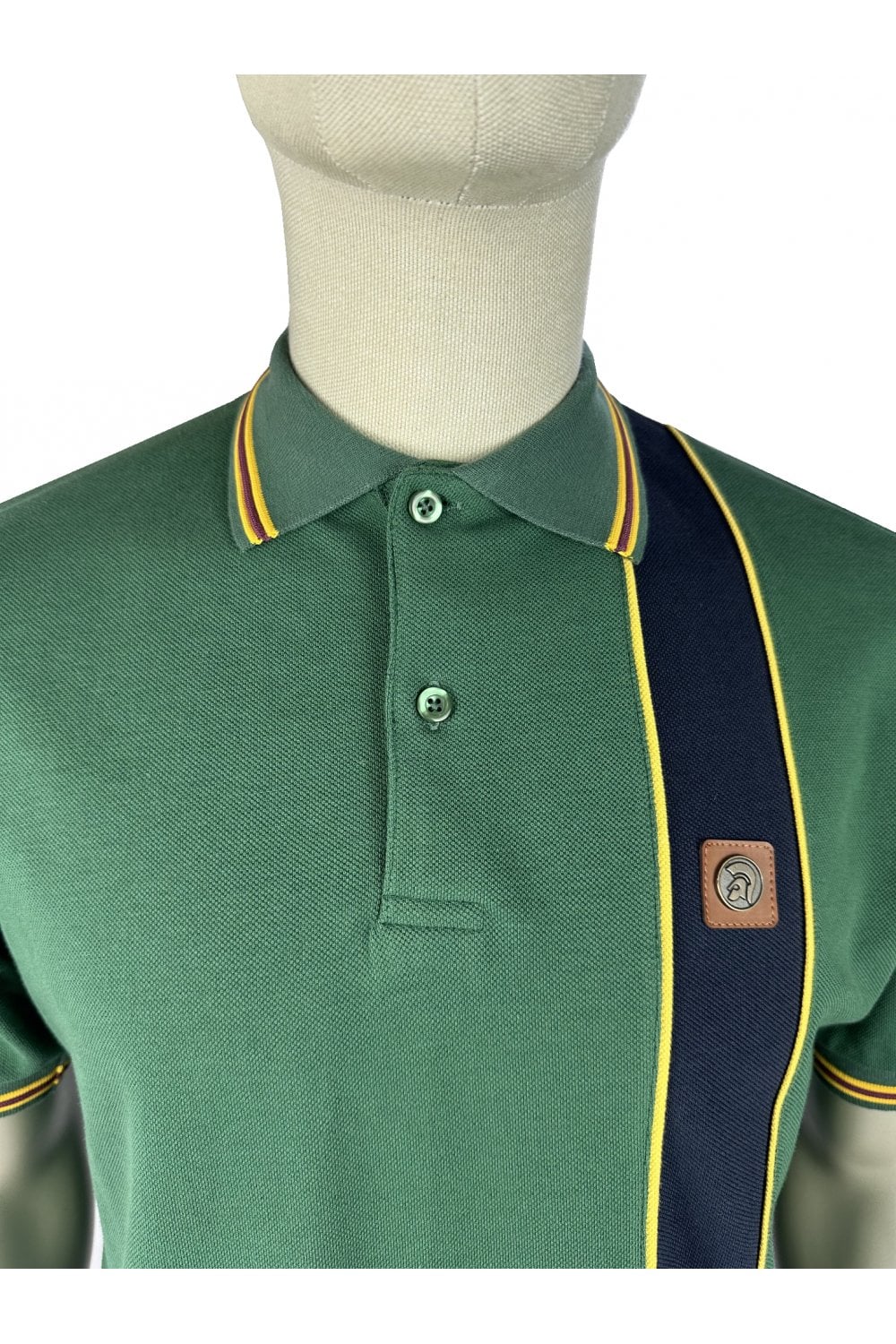 Trojan Records Men's TR9131 Stripe Front Pique Polo Shirt Green