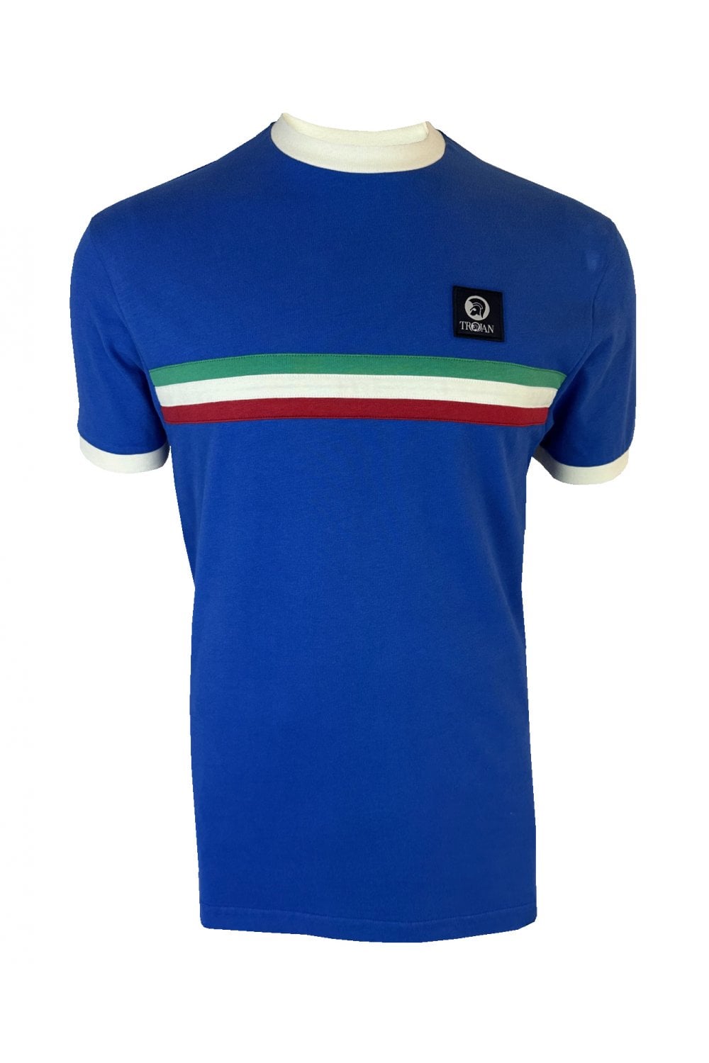 Trojan Records Men's TR9085 Stripe Front Tee Shirt Cobalt Blue