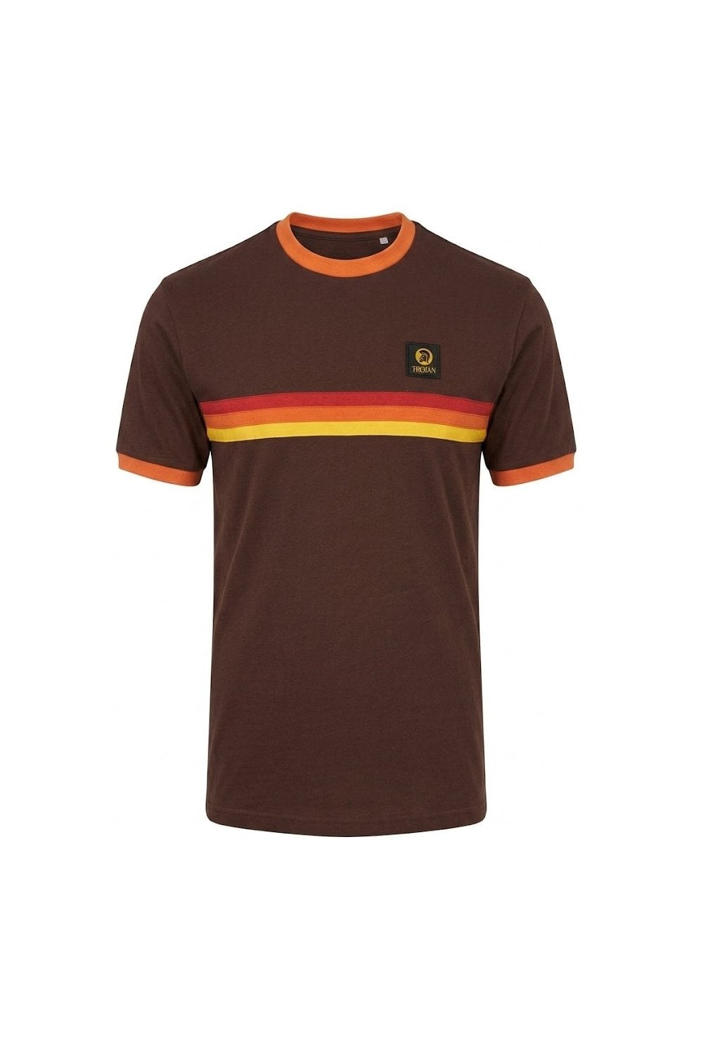Trojan Records Men's TR9140 Stripe Front Tee Chocolate Brown