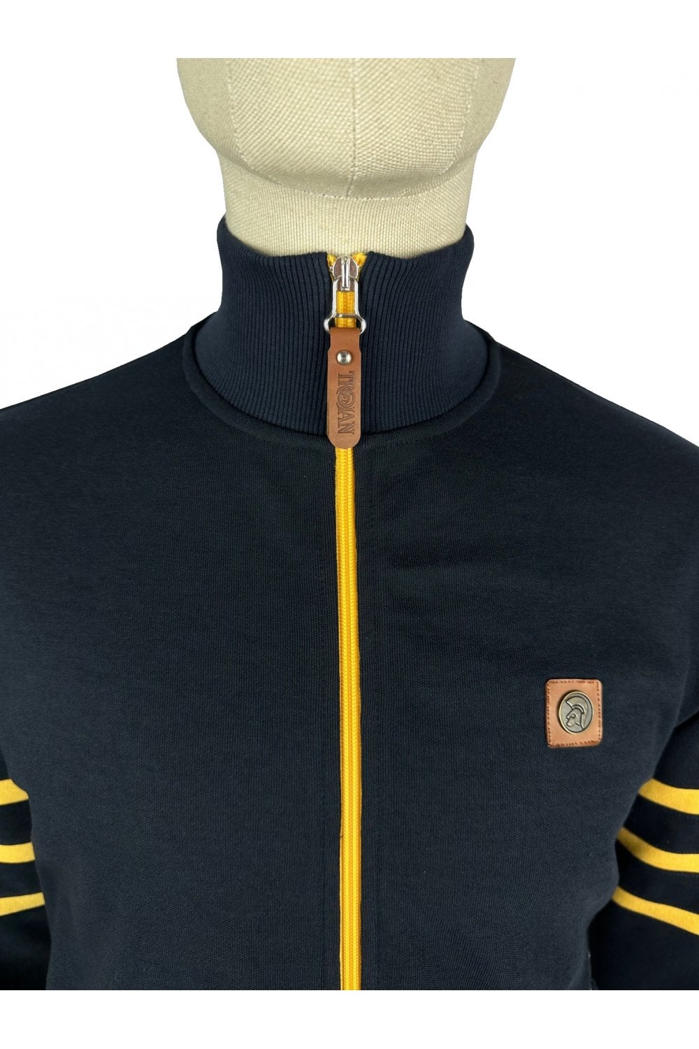 Trojan Records Men's TR8851 Stripe Sleeve Track Top Navy Blue