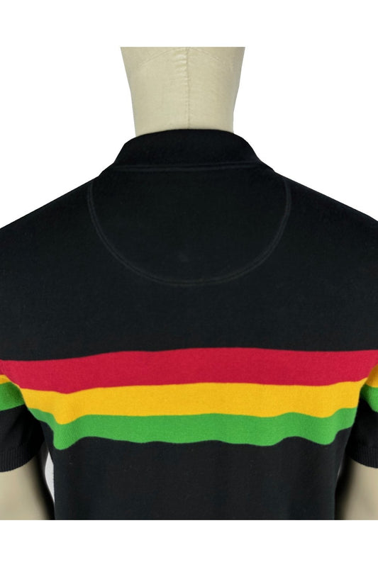 Trojan Records Men's TR9065 Zip Stripe Polo Shirt Top Black