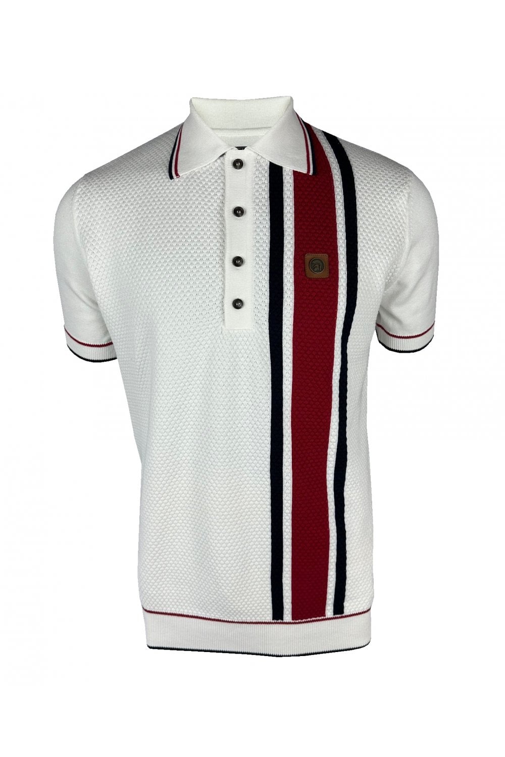 Trojan Records Men's TR8967 Textured Stripe Fine Gauge Polo Shirt Ecru