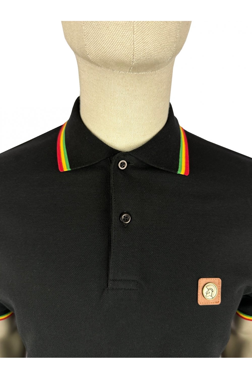 Trojan Records Men's TC1041 Three Colour Tipped Pique Polo Shirt Black