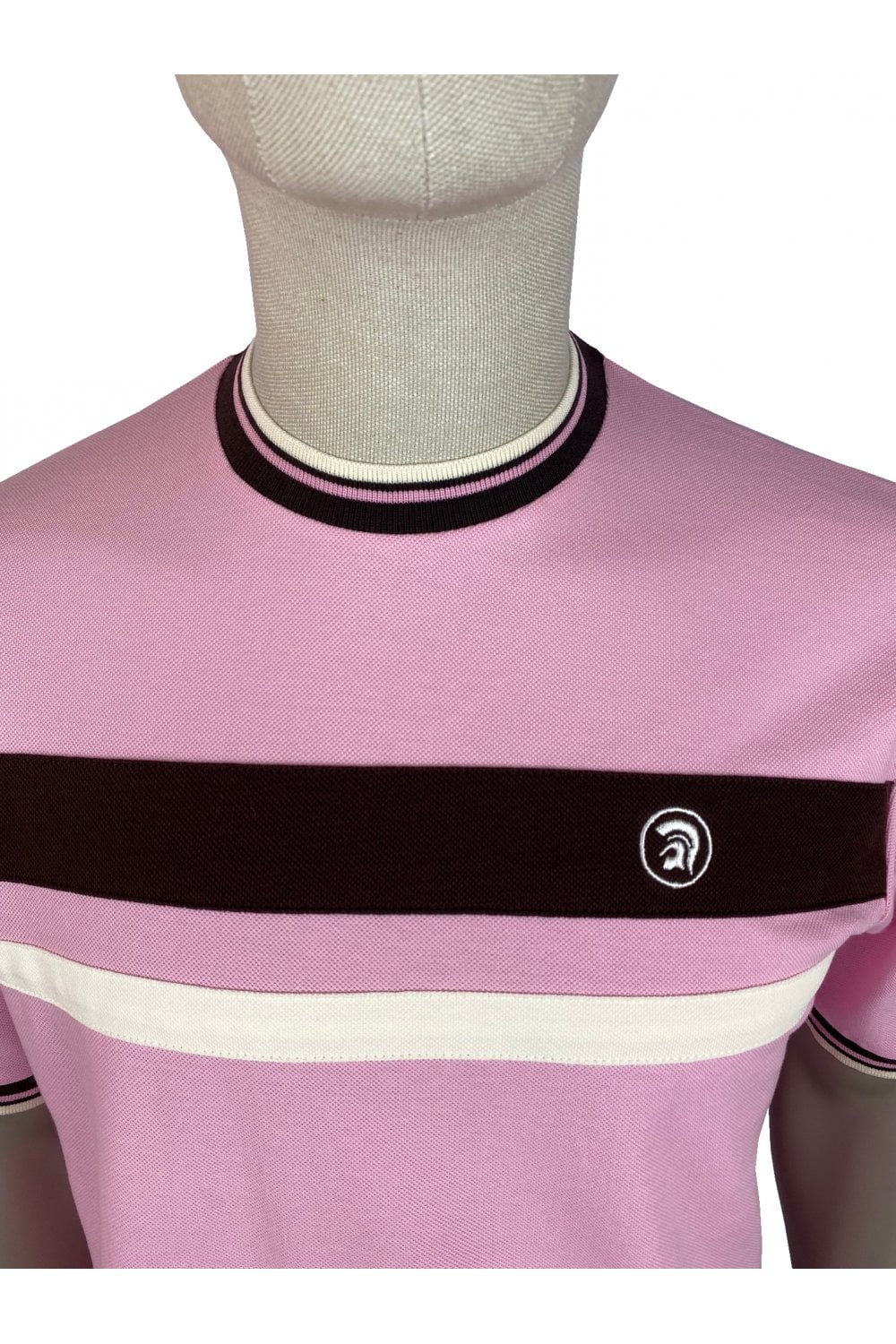 Trojan Records Men's TR8787 Tipped Stripe Front Tee Shirt Pink