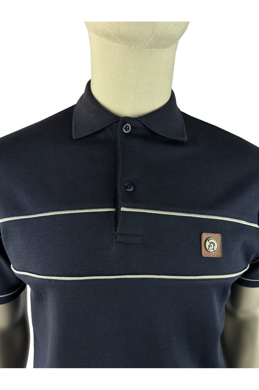Trojan Records Men's TR9127 Twin-Piped Plain Polo Shirt Navy Blue