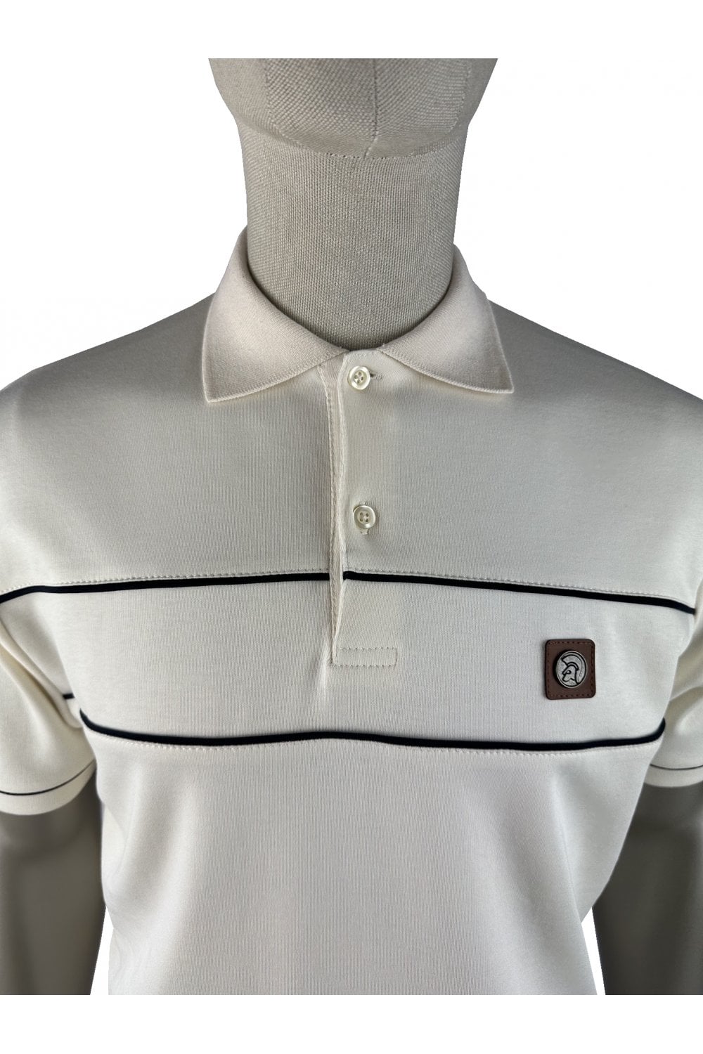 Trojan Records Men's TR9127 Twin-Piped Plain Polo Shirt Ecru