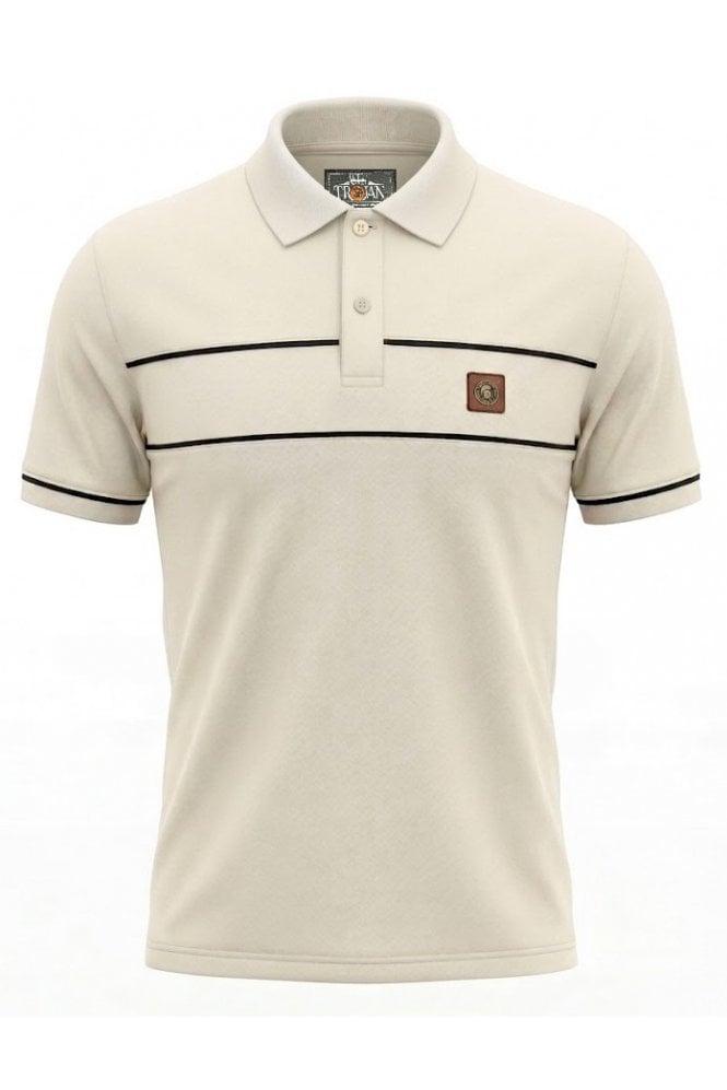 Trojan Records Men's TR9127 Twin-Piped Plain Polo Shirt Ecru