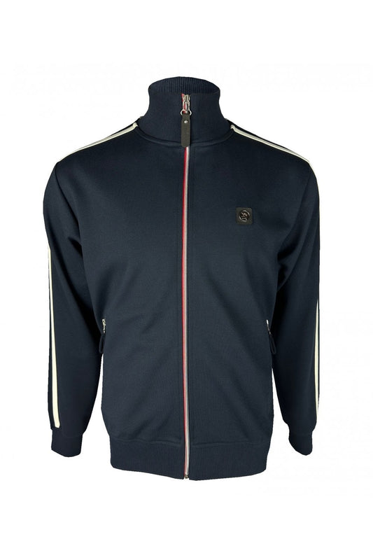 Trojan Records Men's TR9050 Twin-Stripe Contrast Zip Track Top Navy Blue