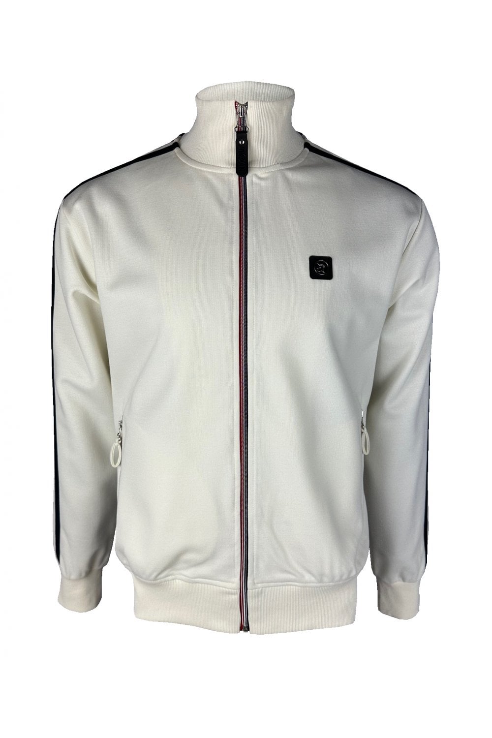 Trojan Records Men's TR9050 Twin-Stripe Contrast Zip Track Top Ecru