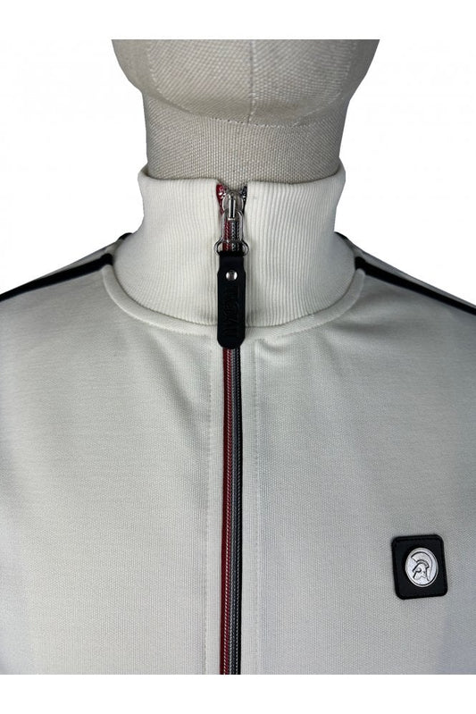 Trojan Records Men's TR9050 Twin-Stripe Contrast Zip Track Top Ecru