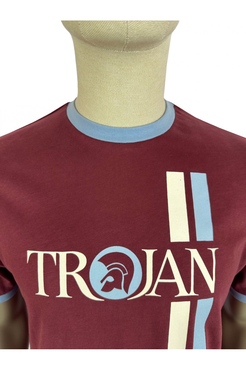 Trojan Records Men's TC1036 Twin Stripe Logo Crew Tee Port