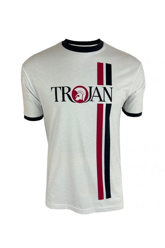 Trojan Records Men's TC1036 Twin Stripe Logo Crew Tee Ecru