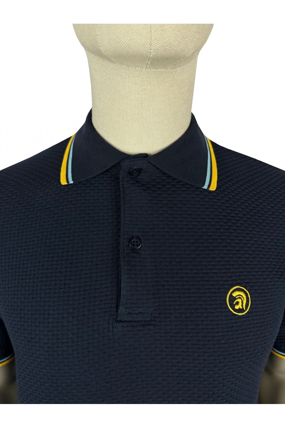 Trojan Records Men's TC1038 Twin Tipped Textured Polo Shirt Navy Blue