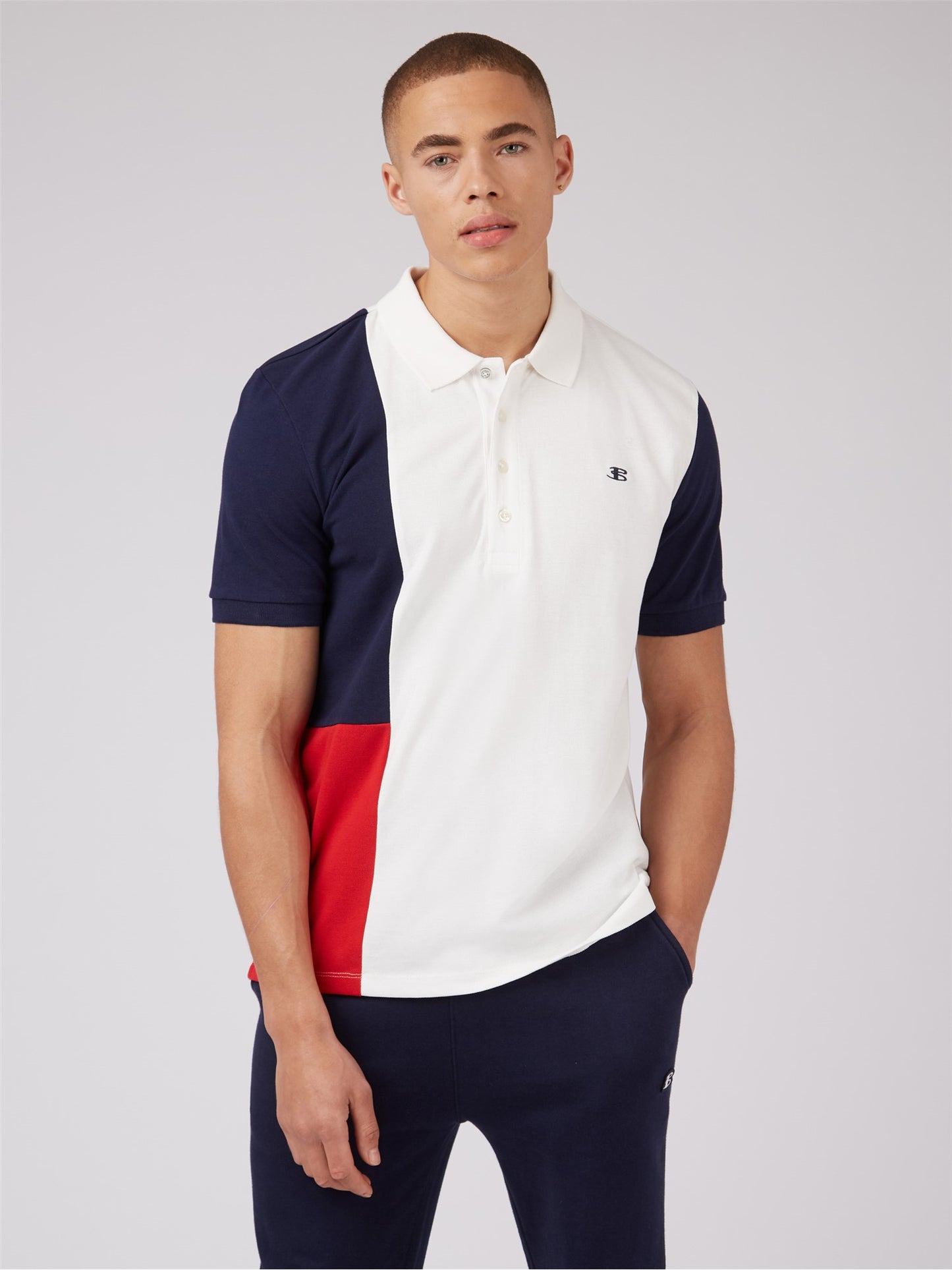 Ben Sherman Men's 0070756 SS Colour Block Polo Shirt Snow White